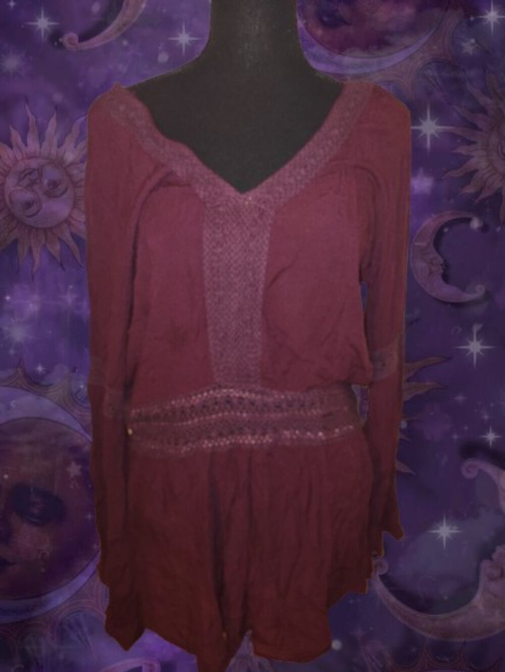 Whimsigoth Burgundy Bell Sleeve Romper